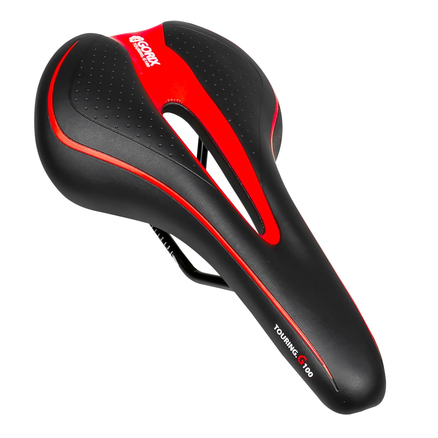GORIX Bike Saddle Seat Comfortable Cushion with Rail Mountain Road Bicycle for Men and Women (GX-C19) (Black×Red)