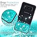LeYi for Galaxy S8 Active Case (Do Not Fit S8) with 2pcs Tempered Glass Screen Protector for Girls Women, Glitter Shiny Bling Quicksand Liquid Protective Phone Case for Samsung S8 Active Turquoise