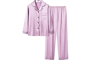 UNICABBIT21 Satin Pajamas for Big Girls Unisex Kids Silk Button Down Long Sleeve & Pants PJS 2PCS Size 8-16