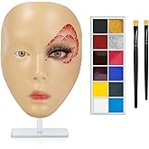 Makeup Practice Face Board, Silicone Mannequin Face for Practice & Face Painting, Make Up Practice Face with Brushes & Eye Shadow, Gift for Girls & Makeup Artists, Yellow