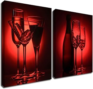 Gardenia Art - Red Cocktail Wine Canvas print kitchen decorations theme sets Wall Art for dining room bar decor 12x16 in 2 panels stretched and framed