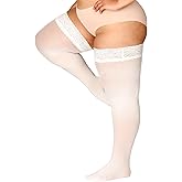 DORALLURE Plus Size Thigh High Stockings Silicone Lace Top Stay Up Silky Pantyhose for Women Hold Up Nylon