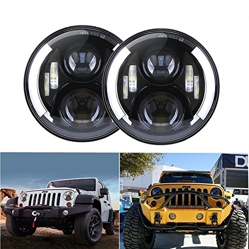 7 Inch 50W Round CREE LED Headlights Driving Lights With White DRL