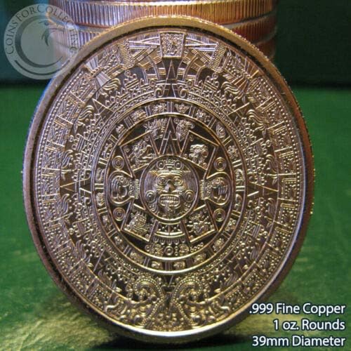 AZTEC / MAYAN CALENDAR FINE COPPER COIN 1 oz intricate DETAIL 999 unique and rare art copper bullion 1 x 1 oz 39 mm coin... with Aztec Warrior on reverse - Image 4