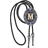 HUABOLA CALYN Vintage Bolo tie for Men Western Cowboy Native American Initial Letter ABCDJMR to Z Costume Bolo ties for Women