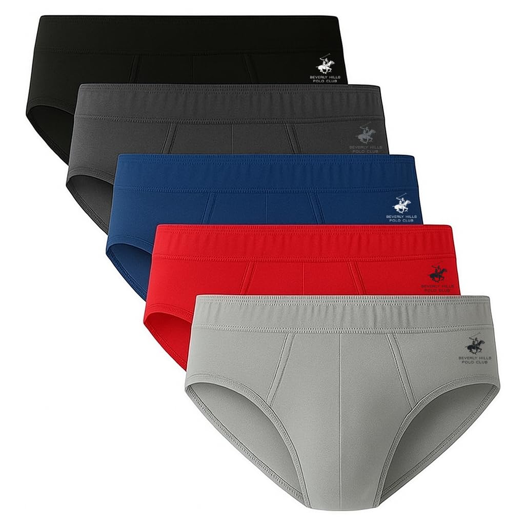 Photo 1 of * does not come with the red and black pair * LivBeverly Hills Polo Club Men's 5 Pack Low Rise Brief, Black/Charcoal/Grey Heather/Red/Blue, X-Large