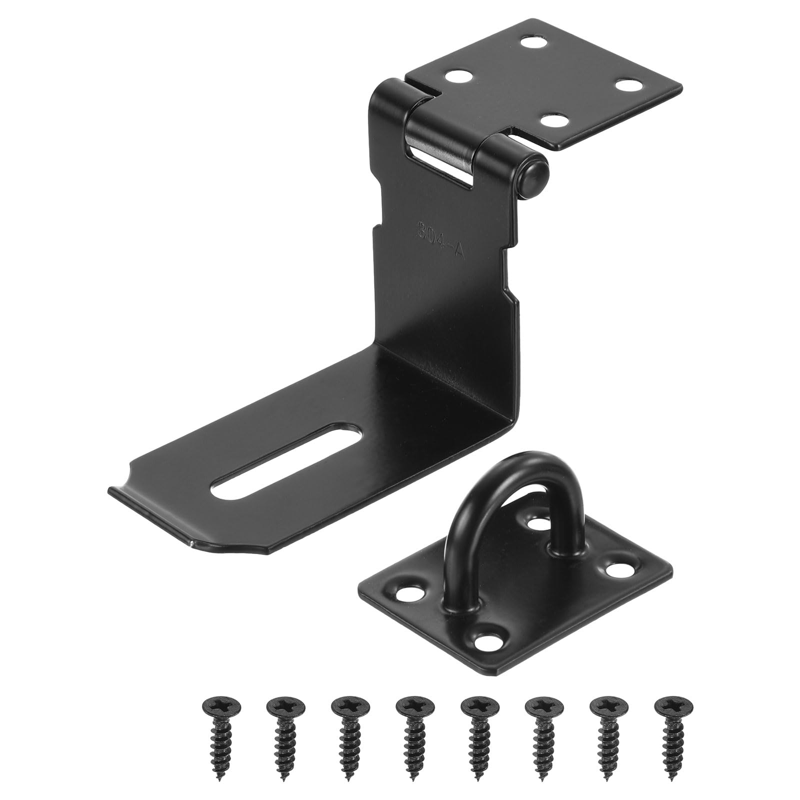 PATIKIL 5 Inch Right Angle Door Hasp Latch, Stainless Steel 90 Degree Security Padlock Hasp Lock Latch for Door Window Drawer Toolbox Garage, Black