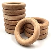HEOCAKR Natural Beech Wood Rings, 10 Pcs Unfinished 5cm Solid Wooden Rings Circles Without Paint for Craft, Connectors Jewelry Making