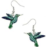 DianaL Boutique Silvertone Hummingbird Earrings Rhinestone Crystal Bird Earring Gift Boxed
