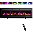 Sweetcrispy 60" Freestanding Electric Fireplace, 1500W/750W Wall Mounted or Recessed Insert Fireplaces Heater with Remote Control,13 Adjustable Flame Color, 12H Timer, Touch Screen