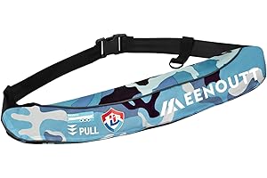 Meenoutt Automatic Inflatable Belt Pack Water Sports Jacket Waist Belt PFD for SUP Paddleboarding Fishing Boating Kayaking（fit 80-330 lbs） (Blue camouflage)