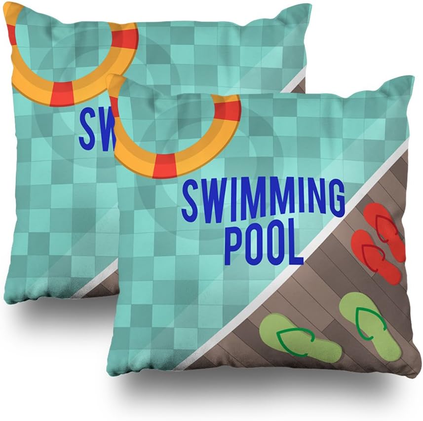 Summor Ready For Swimming Pool Background Throw Pillow Cases Cushion Cover 20" X 20" 50Cm X 50Cm Gifts For Sofa Bed Car Living Home Decorative Hidden Zippered In Soft Catoon Line(set of 2)