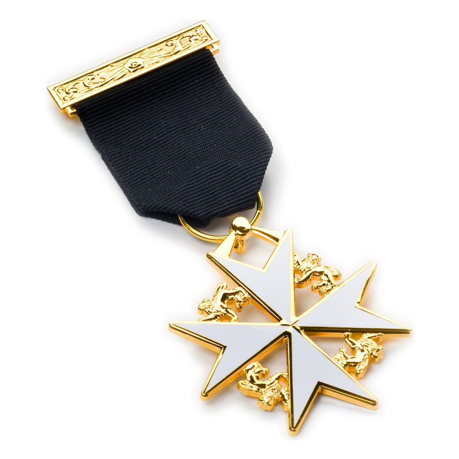 THE MASONIC COLLECTION - Knight of Malta Breast Jewel - Comes With Black Ribbon and Gold Plating - In Clear Jewel Wallet - Freemason Gift For Men