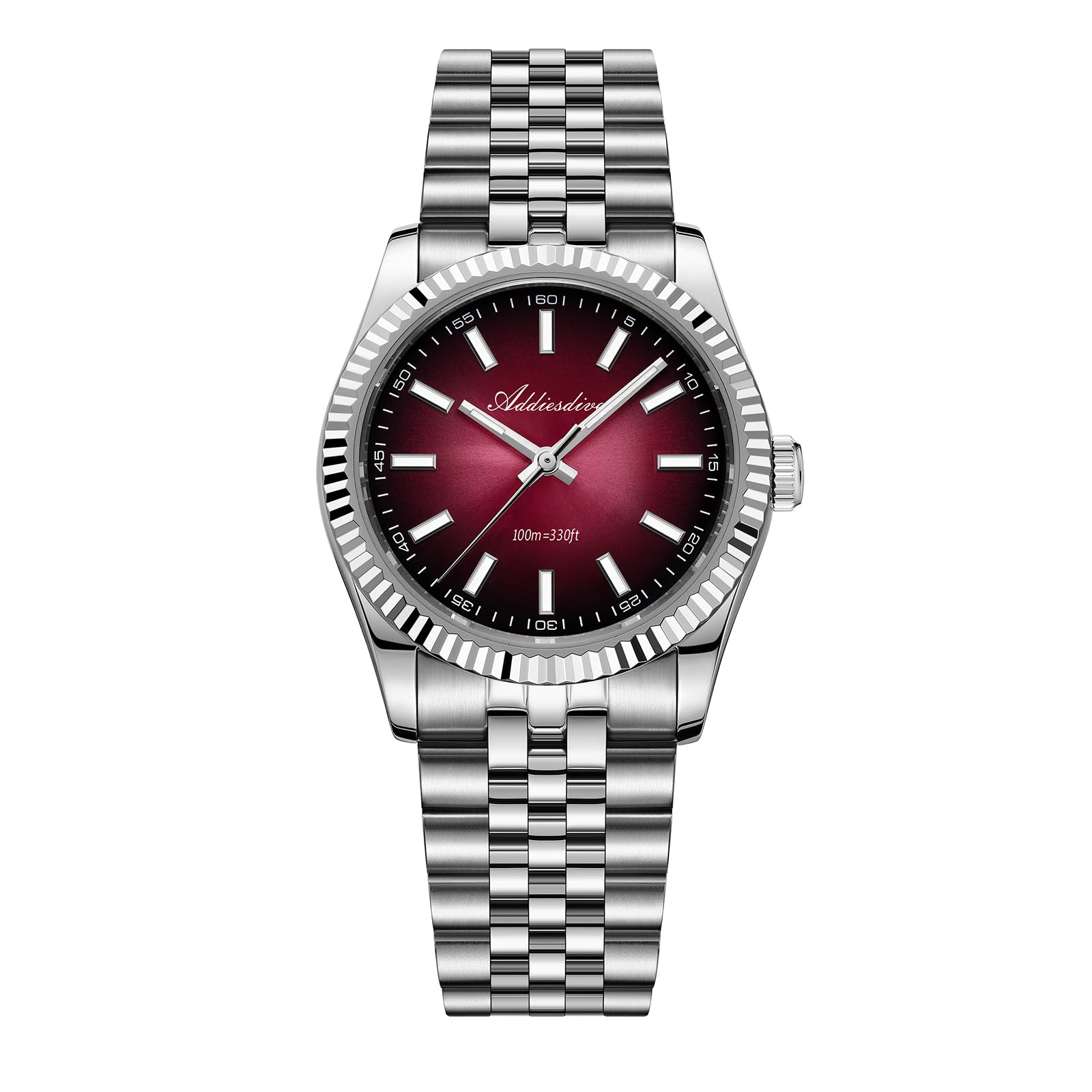 ADDIESDIVE 10.6 MM Slim Watch Fluted Bezel Luxury Quartz Sweep Watch 100M Waterproof Luminous Sapphire Crystal Analog