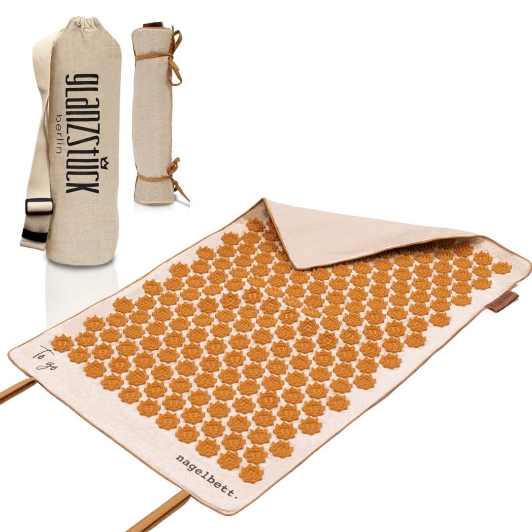 Glanzstück Berlin® Health Collection: XL Acupressure Mat Set to Go Made of Linen, Help with Tension, Back Pain, Massage Mat with Cushion & Bag, Sustainable
