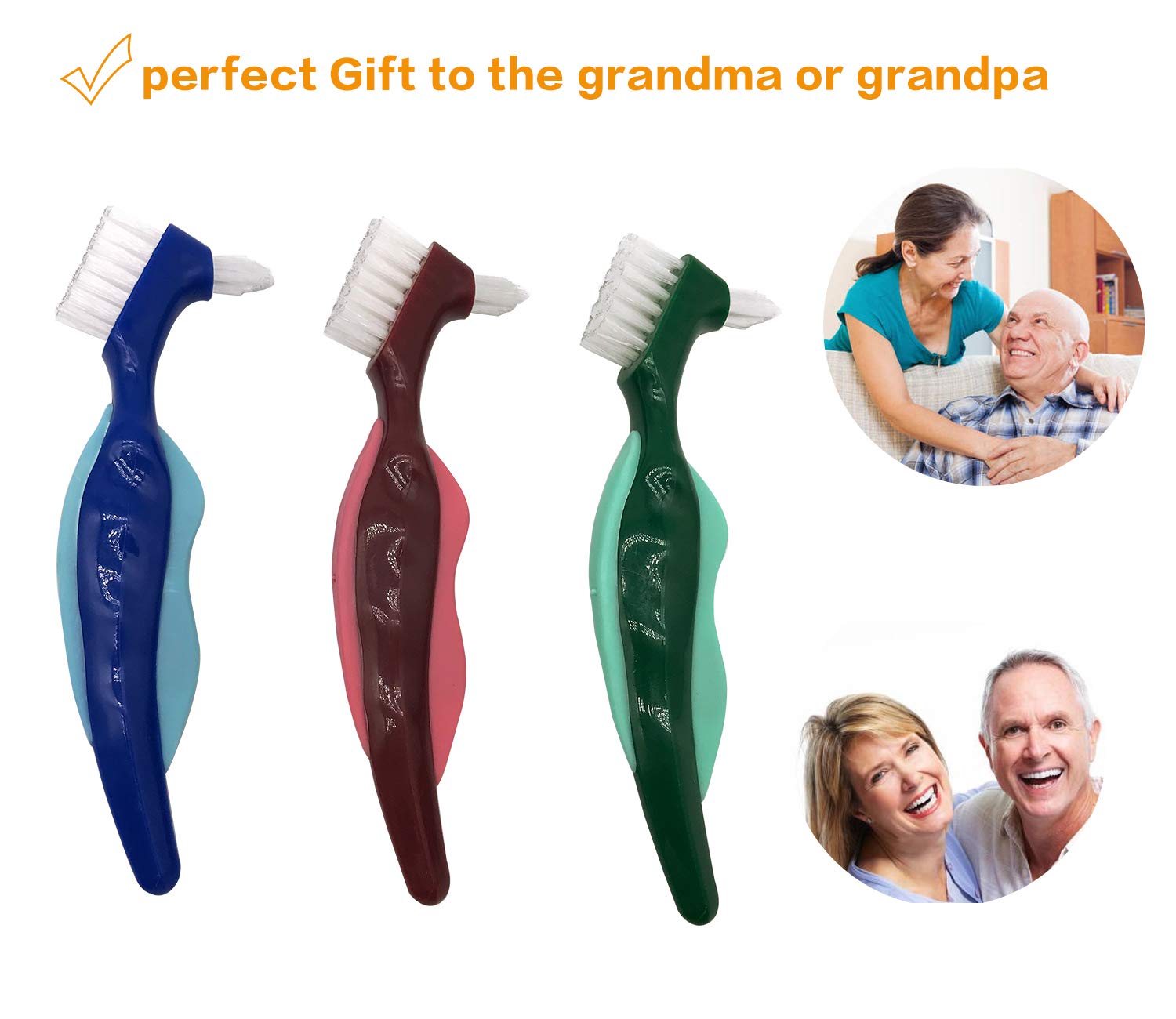 6 Pcs Premium Hard Denture Brush Toothbrush with Premium Carrying Case , Multi-Layered Bristles & Portable Denture Double Sided Brush for Denture Care: Health & Personal Care