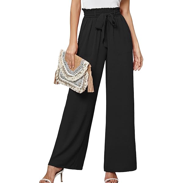 AusLook Women's Plus Size Wide Leg Pants with Pockets Black 1X