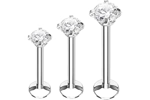 BodyJ4You 3PC Labret Tragus Cartilage 16G Studs, Internally Threaded Surgical Steel, Helix Lip Monroe Medusa Conch, Versatile Piercing Jewelry