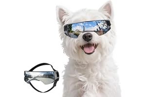 PETLESO Small Dog Goggles, Anti-UV Dog Sunglasses for Outdoor Driving Cycling Riding Hiking, Windproof Dustproof Snowproof Eye Protection, Pet Eye Wear with Adjustable Strap, Silver