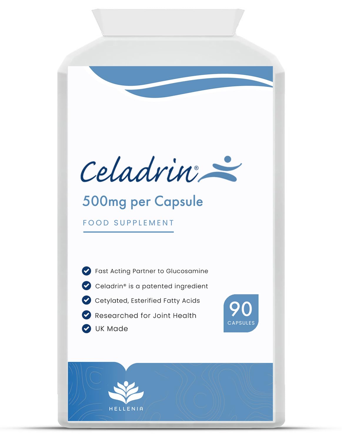 Celadrin® Capsules 500mg | Potent Joint Care Supplement | Branded Ingredient | Clinically researched for Improved Joint Function & Mobility | 90 Capsules - Vegan Friendly | Made in The UK by Hellenia