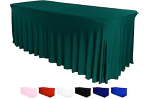 DESTINATION Table Skirt for Rectangular Tables 6ft - Spandex Table Covers for Standard 6 Foot Table - One Piece Design Fitted Stretchy Tablecloth - Wrinkle Resistant Ruffles for Party Events (6 ft, Hunter Green)
