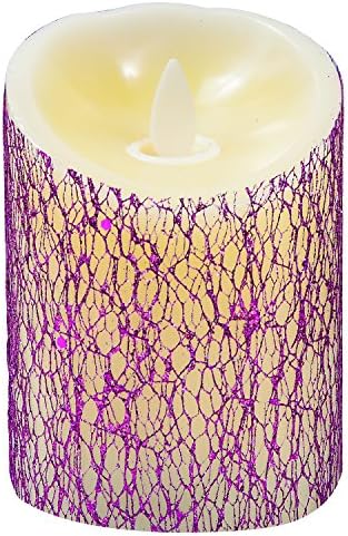 Premium LED Flameless Candle Lights By NordIQ Light - 4.33 inch Beautiful &amp; Safe Home Decoration Accessories - Real Wax Pillars-Battery Operated-Timer Setting-White &amp; Blue/Purple/Gold Pattern (Purple)