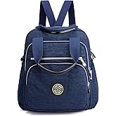 PORRASSO Casual Backpack Women Shoulder Bag Ladies Crossbody Bag Nylon Handbag Daypack for Work Travel Daily Use Navy Blue