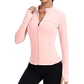 Rapbin Women's Full Zip Workout jackets Runing Slim Fit Athletic Tops With Thumb Holes