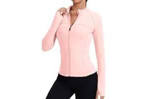 Rapbin Women's Full Zip Workout jackets Runing Slim Fit Athletic Tops With Thumb Holes