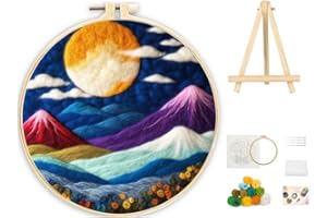 YYKSYDPT Needle felting Starter Kit Wool Felt Painting for Beginners Rural Landscape Pattern including Tripod Wall Decoration
