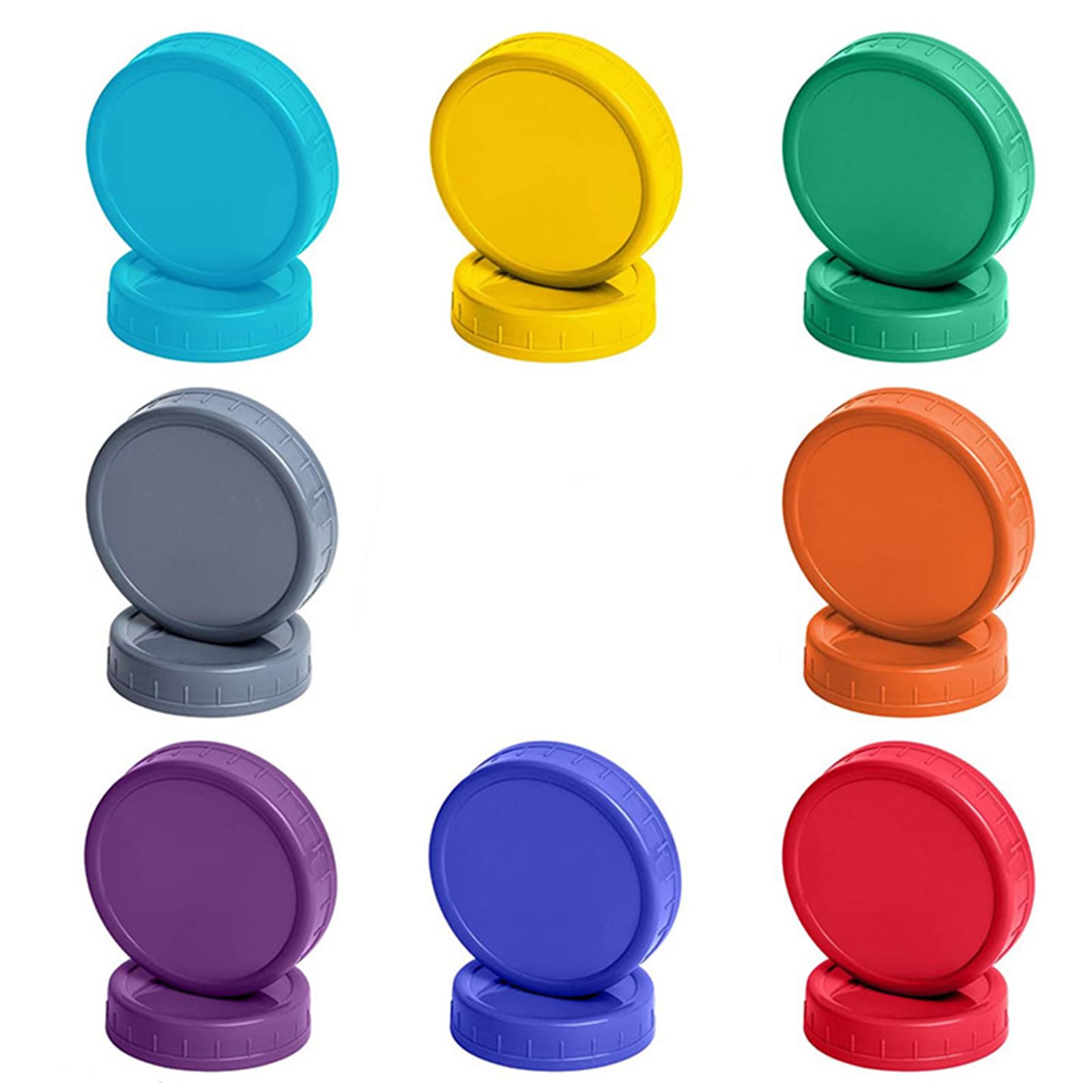 8 Pcs Multicolor Plastic Mason Jar Lids, 70 mm Regular Mouth Lids, Dishwasher Safe, Fits Regular-Mouth & Wide-Mouth Jars