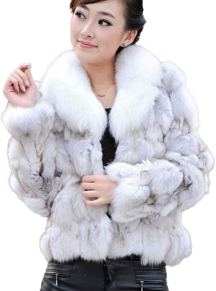 Fur Story 010220 Women's Real Fox Fur Coat with Fox Fur Collar Natural Blue Fox US 12