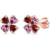 Gem Stone King 18K Rose Gold Plated Silver Red Garnet Pink Tourmaline and White Lab Grown Diamond Earrings For Women | 2.27 Cttw | Gemstone January Birthstone | Heart Shape 4MM