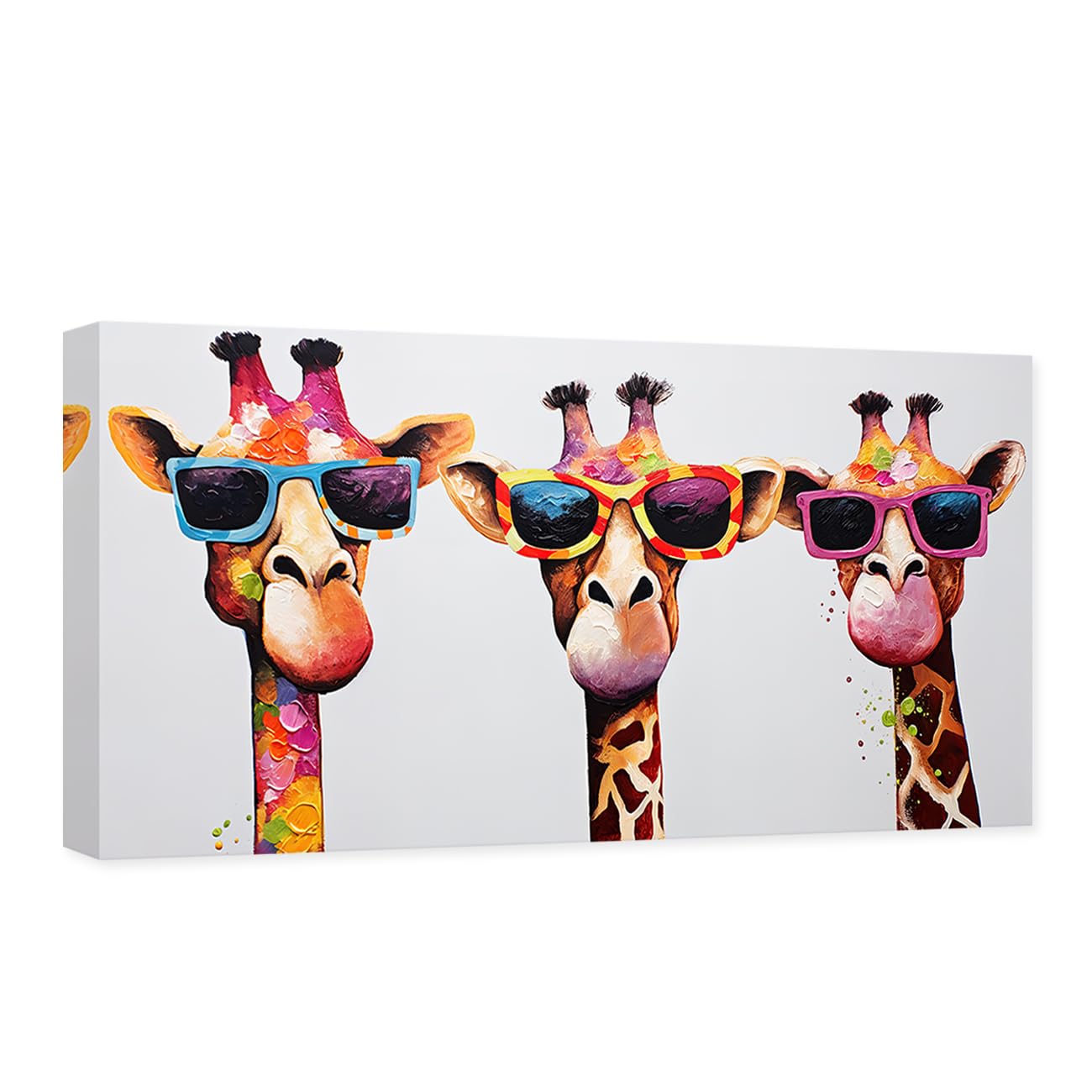 CCWACPP Colorful Giraffe Pictures Wall Decor Animal Canvas Wall Art Graffiti Animals Painting Print Modern Kids Room Decor Frame (Giraffe - 2, 60L x 30W cm)