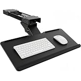 Mount-It! Under Desk Keyboard Tray with Wrist Rest, Tilt and Swivel, Black | 26.4x10 in tray, 4.4 lb cap, height/tilt knob +/-15, swivel +/-20, 12.6 in slide-out, gel wrist rest, wood/MDF only