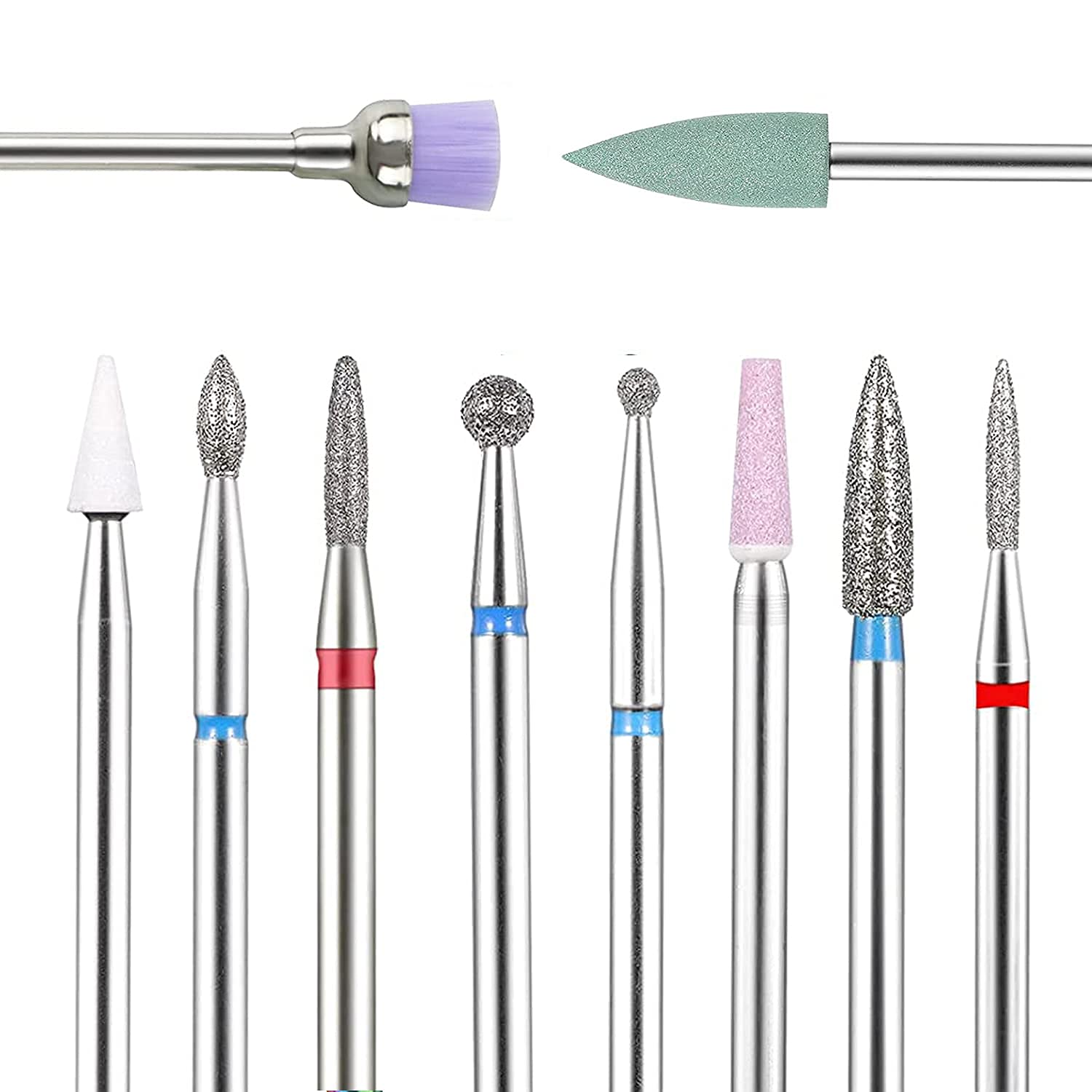 BNG Cuticle Nail Drill Bits 10PCS Nails File Bit Professional Electric 3/32" Diamond Nail Drill Set for Acrylic Natural Nails Cuticle Cleaner Burr Tool Manicure Pedicure Salon Polishing Tools
