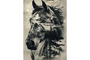 BOHADIY Horse Diamond Art Painting Kits for Adults, Full Drill Tree Diamond Dots Paintings for Beginners, Round 5D Paint with Diamonds Pictures Gem Art Painting Kits DIY Crafts16x12inch Animal Gray