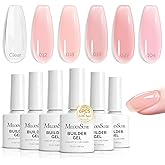 MelodySusie Builder Gel Nail Polish Set, Base Colors Nude Pink Clear 8 in 1 Nail Thickening Rubber Base Gel Polish,Soak Off UV Extension,Rhinestone Nail Glue in a Bottle Gift for Women 6 Colors