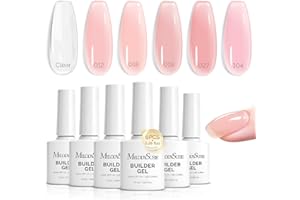 MelodySusie Builder Gel Nail Polish Set, Base Colors Nude Pink Clear 8 in 1 Nail Thickening Rubber Base Gel Polish,Soak Off UV Extension,Rhinestone Nail Glue in a Bottle Gift for Women 6 Colors