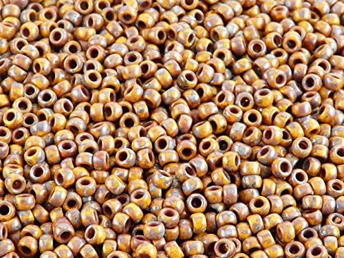 0.35oz Matubo Czech Glass Seed Beads 7/0 (3.5mm) (10gr) (Approx. 220pcs) Color: Lemon Travertine Dark