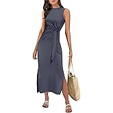 ANRABESS Womens Summer Casual Sleeveless T Shirt Midi Dress Slim Fit Tie Waist Split Tank Long Dresses 2026 Vacation Sundress
