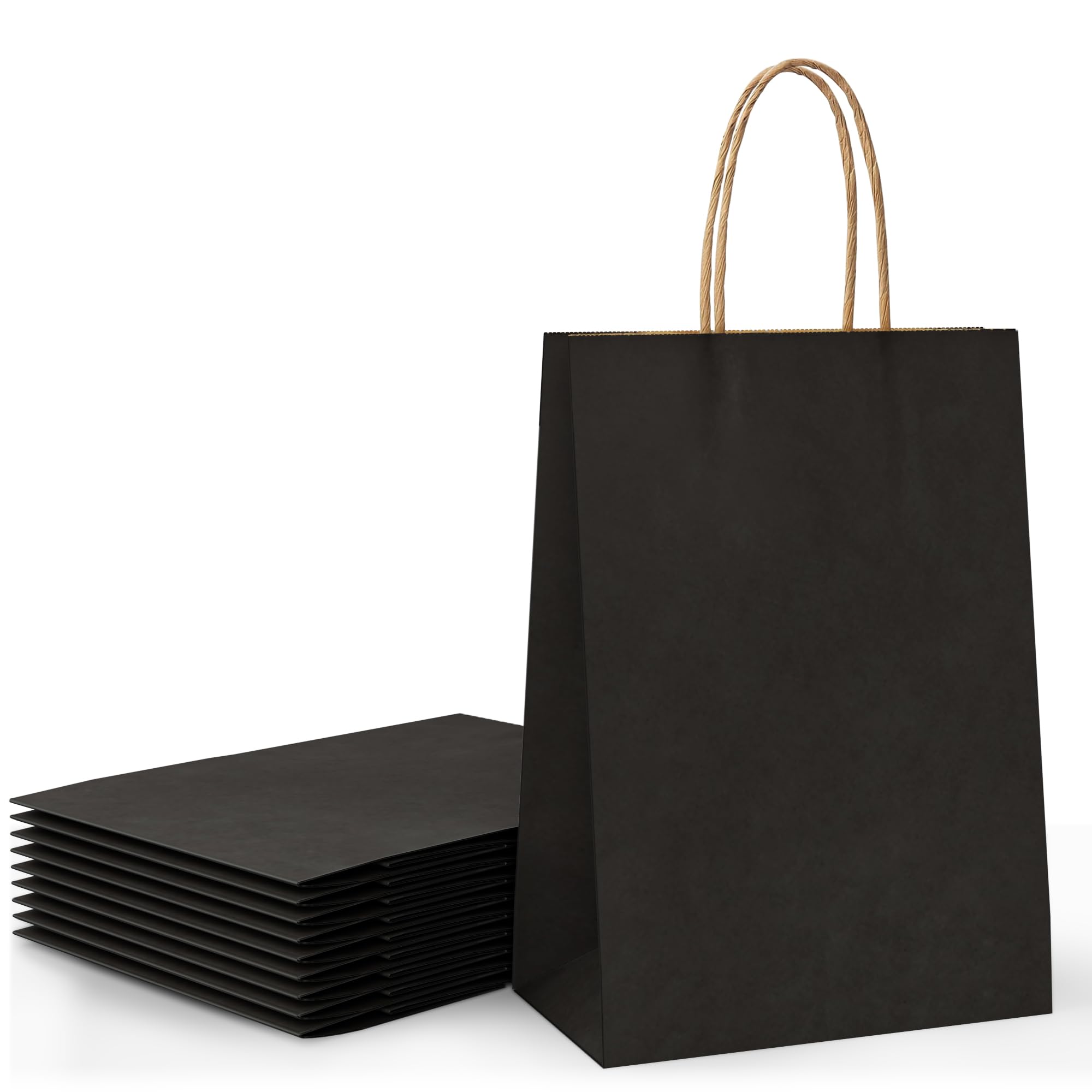 10 Pcs Black Paper Party Bags with Twist Handles, 120 GSM Kraft Small Black Paper Gift Bags for Kids Adults Party Favor Birthdays Christmas Baby Showers Weddings Retail and Sweet (21x8x15cm)