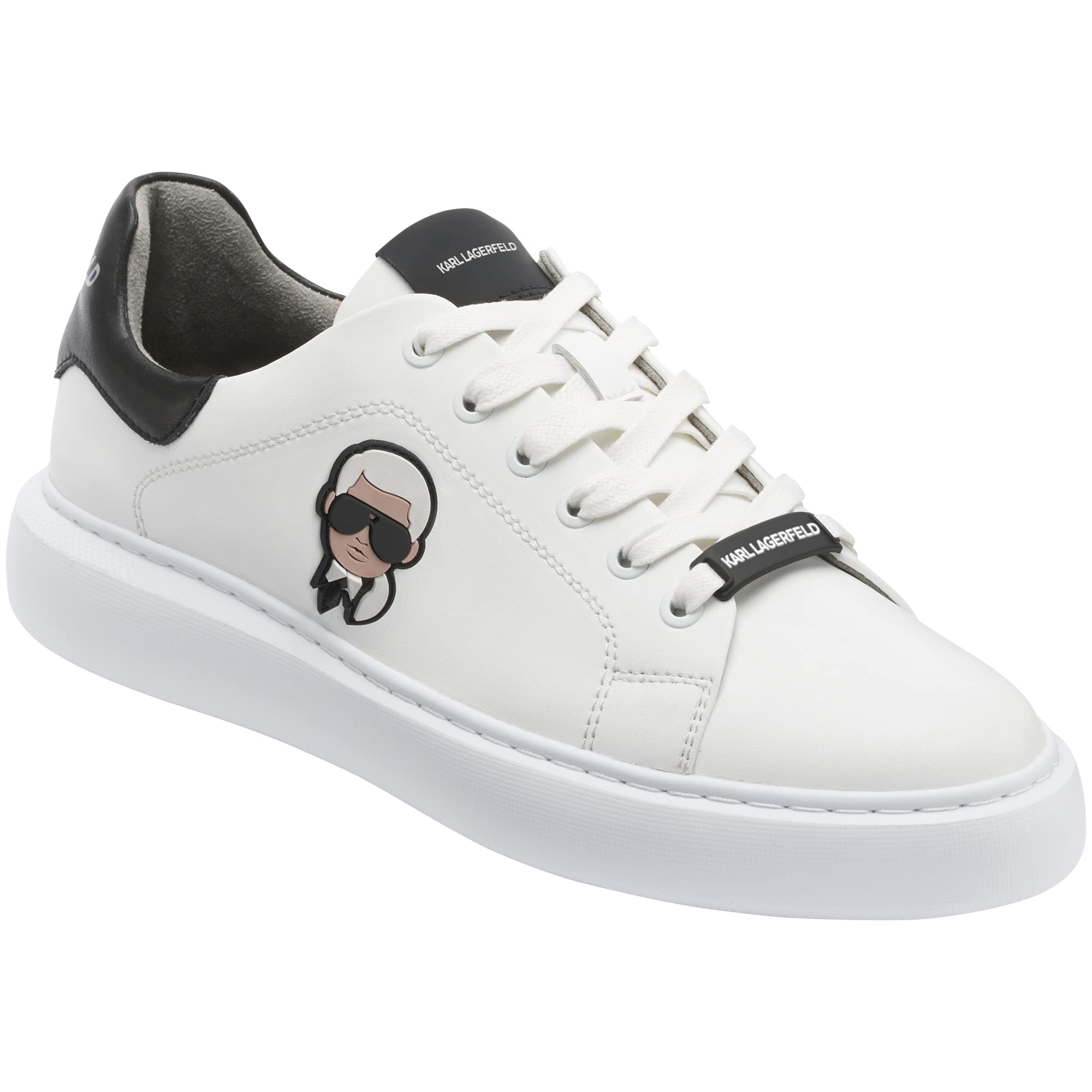 Karl Lagerfeld Paris Men’s Lightweight Phylon Sole Leather Sneaker, White, 10.5