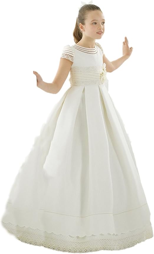Cocogirls Cocogirls Madchen Weiss Erstkommunion Kleider Prinzessin Satin Spitze Kinder Kids Halbe Hulse Blumenmadchen Kleider Kleider Amazon De Bekleidung