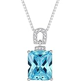 Inpasne Emerald Cut Necklace 925 Sterling Silver Baguette Birthstone Pendant Necklace Jewelry Gifts for Women