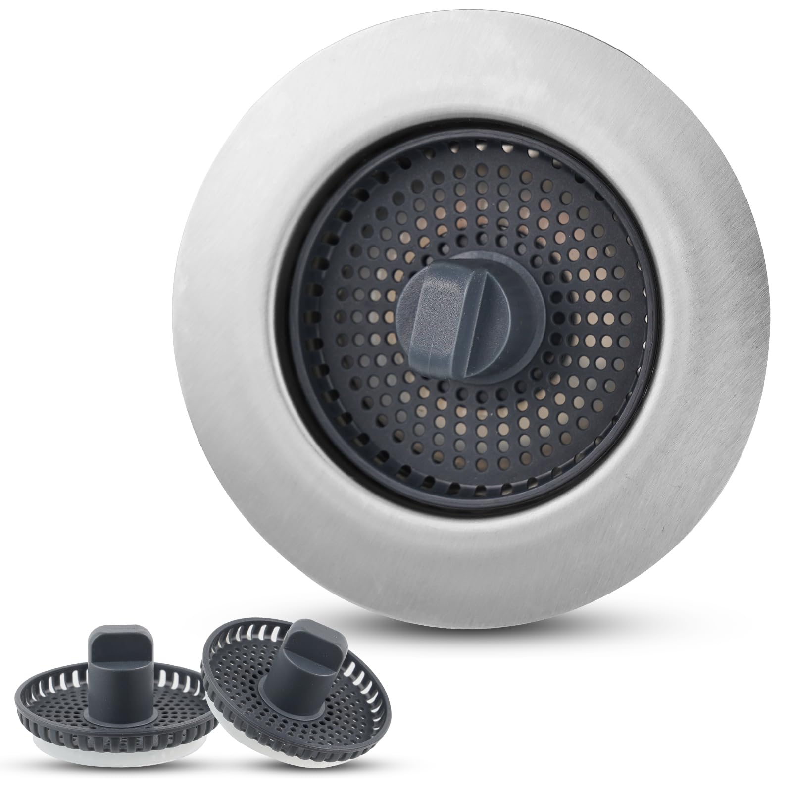 iFealClear Upgraded Kitchen Sink Stopper with 3 Baskets, 3-in-1 Kitchen Sink Strainer, Sink Plug Replacement, Suitable for Sink Holes with a Diameter of 75-82 mm and a Depth > 28 mm