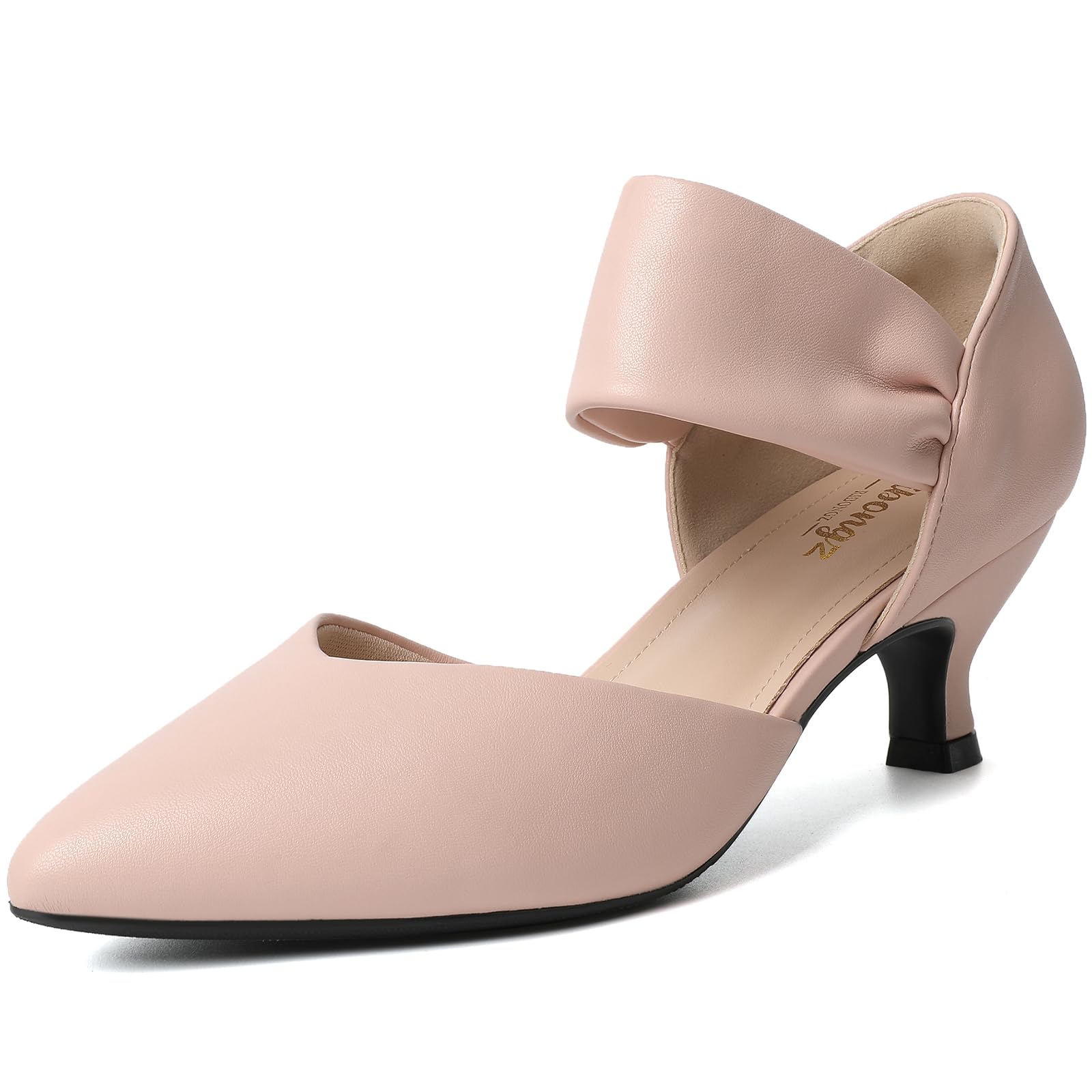 RIBONGZ Pink Kitten Heels for Women Closed Toe Comfortable Low Heels Pointed Toe Sexy Prom Slip on Pumps Wedding Bridal Party Dress Shoes 9 Image