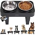 GORILLA GRIP Elevated Dog Bowls Stand, 6 Cup Stainless Steel Food Bowl Set of 2, 5 Height Adjustable Raised Feeding Station for Small Breed Puppy Dogs and Cats, Medium, Large Sized Pets Feeder, Black