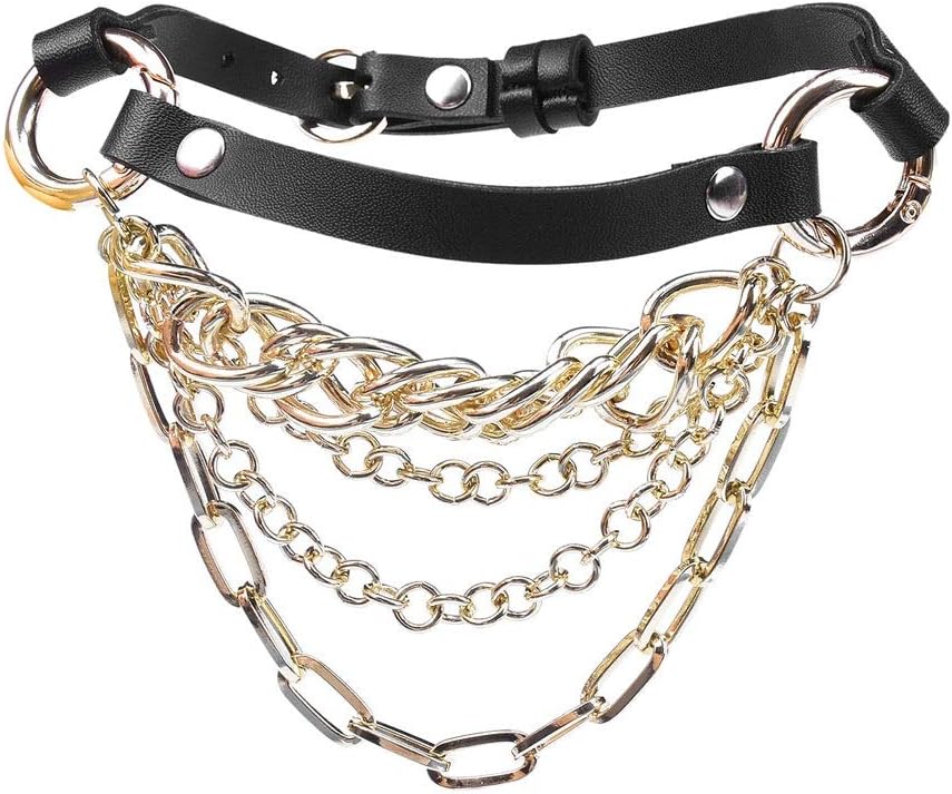 WRZHL Skirt Length 39cm Adjustable Leather Short Necklace Metal Chain Couple Training Choker Tshirt Jeans