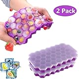 Ice Cube Trays 2 Pack Ice Trays Smal lCube Silicone Ice Cube Molds with Lid Flexible 74-Ice Trays for Stackable Flexible, BPA Free (Purple-2Pack)